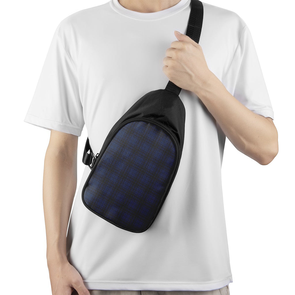 Blue And Black Tartan Pattern Print Chest Bag