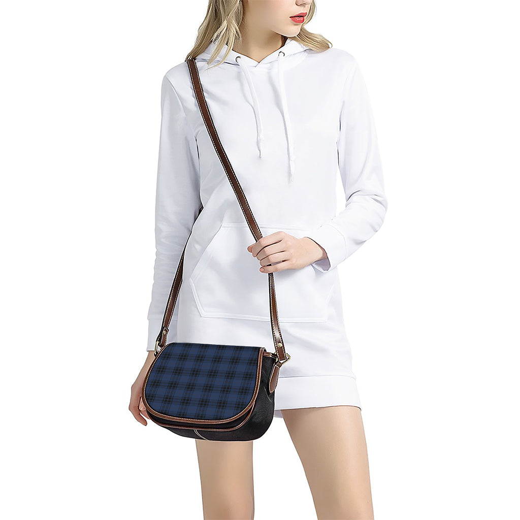 Blue And Black Tartan Pattern Print Saddle Bag