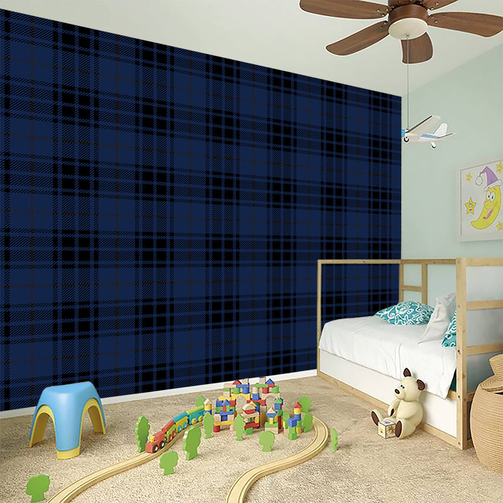 Blue And Black Tartan Pattern Print Wall Sticker