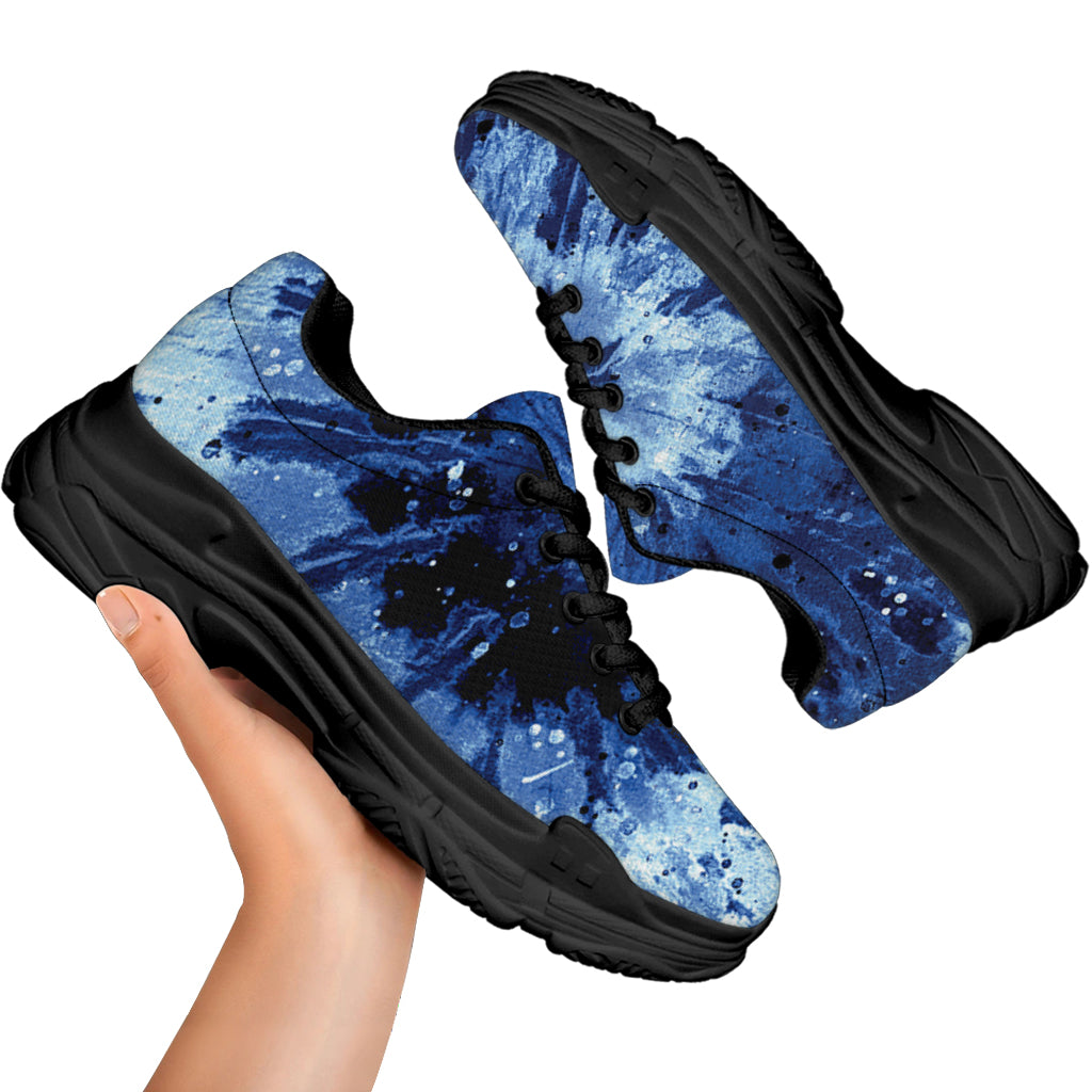 Blue And Black Tie Dye Print Black Chunky Shoes