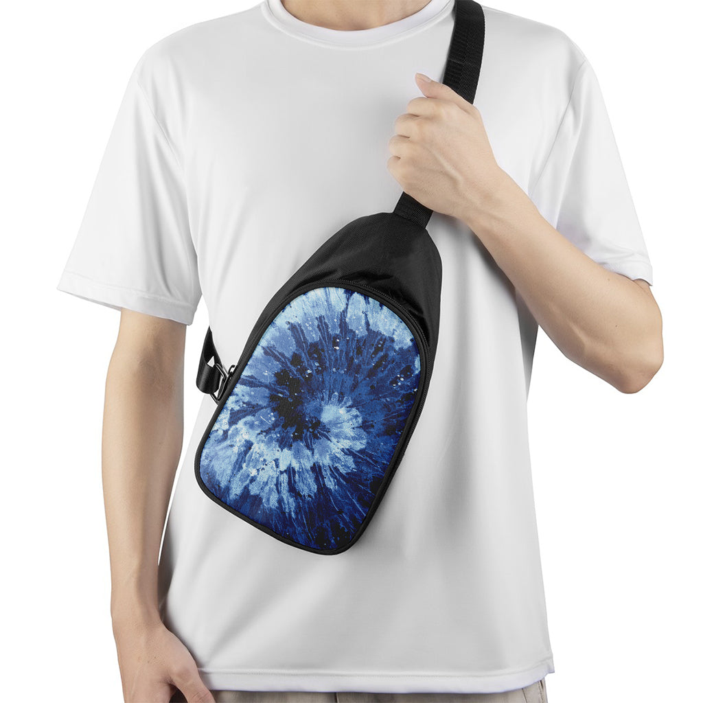 Blue And Black Tie Dye Print Chest Bag