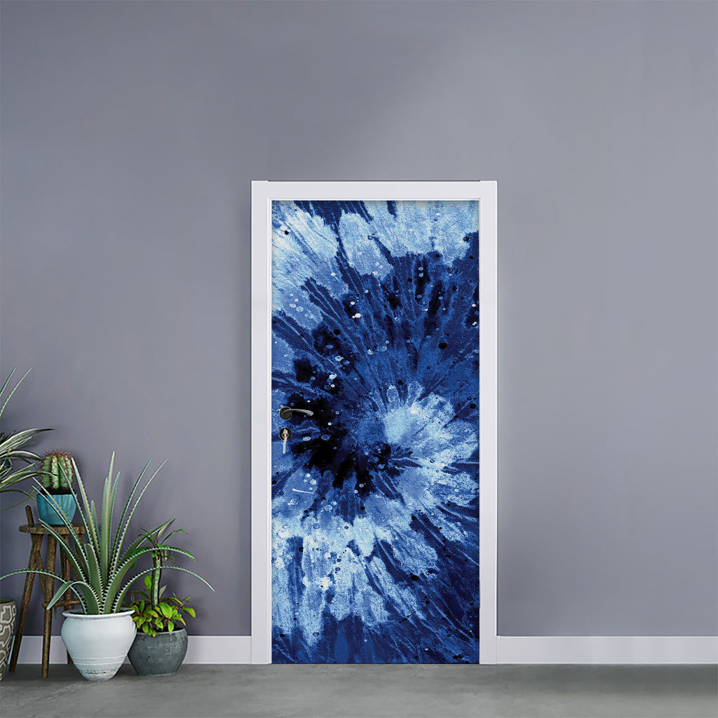 Blue And Black Tie Dye Print Door Sticker
