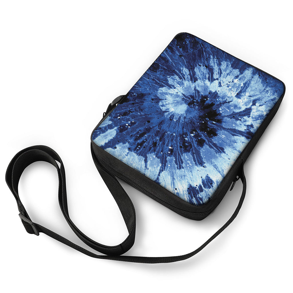 Blue And Black Tie Dye Print Rectangular Crossbody Bag