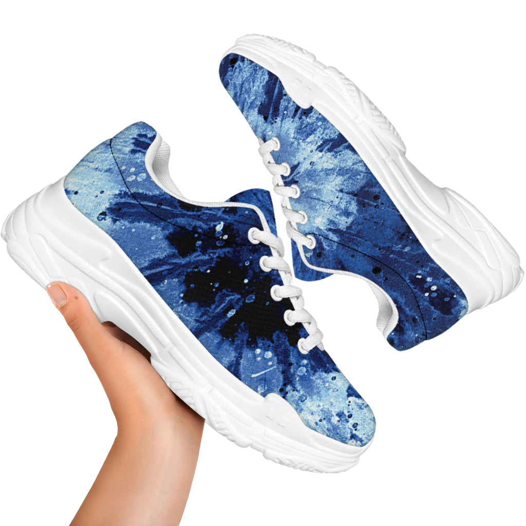 Blue And Black Tie Dye Print White Chunky Shoes