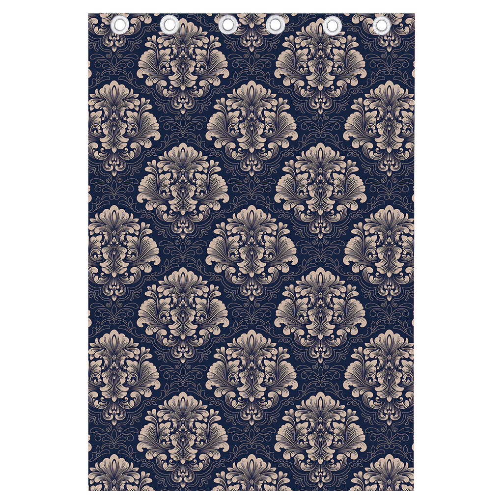 Blue And Brown Damask Pattern Print Curtain