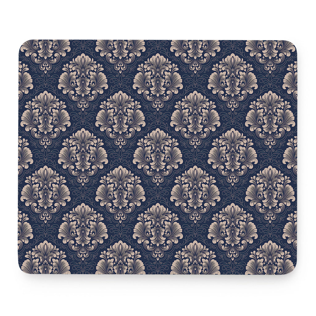 Blue And Brown Damask Pattern Print Mouse Pad