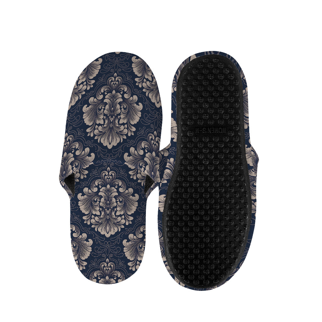 Blue And Brown Damask Pattern Print Slippers