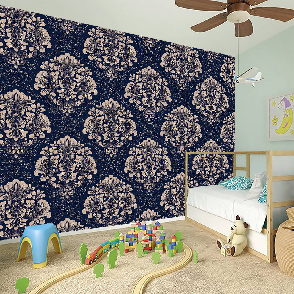 Blue And Brown Damask Pattern Print Wall Sticker