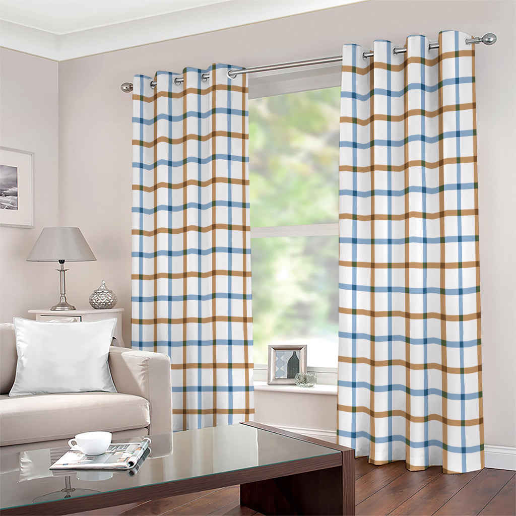 Blue And Brown Tattersall Pattern Print Extra Wide Grommet Curtains