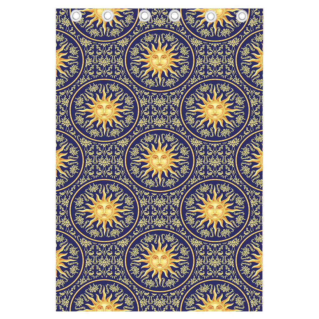 Blue And Gold Celestial Pattern Print Curtain