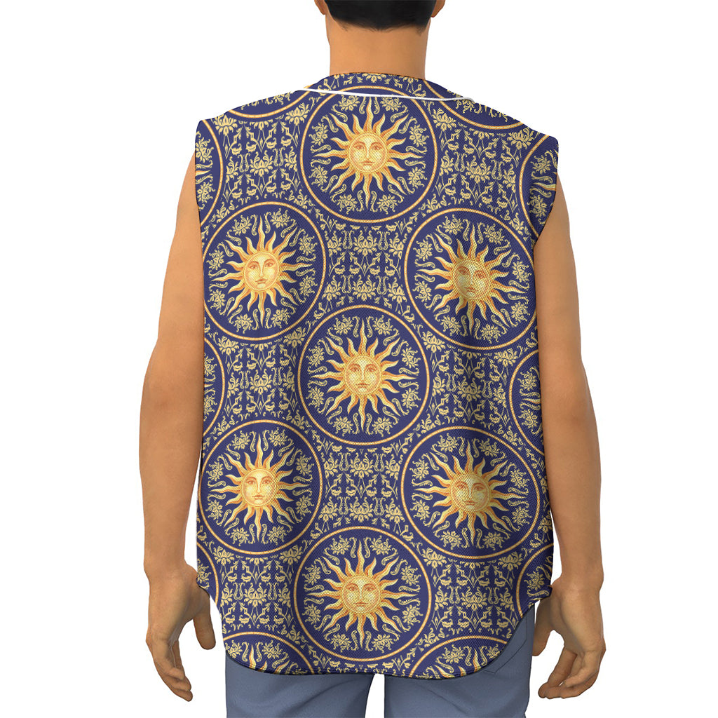 Blue And Gold Celestial Pattern Print Sleeveless Baseball Jersey