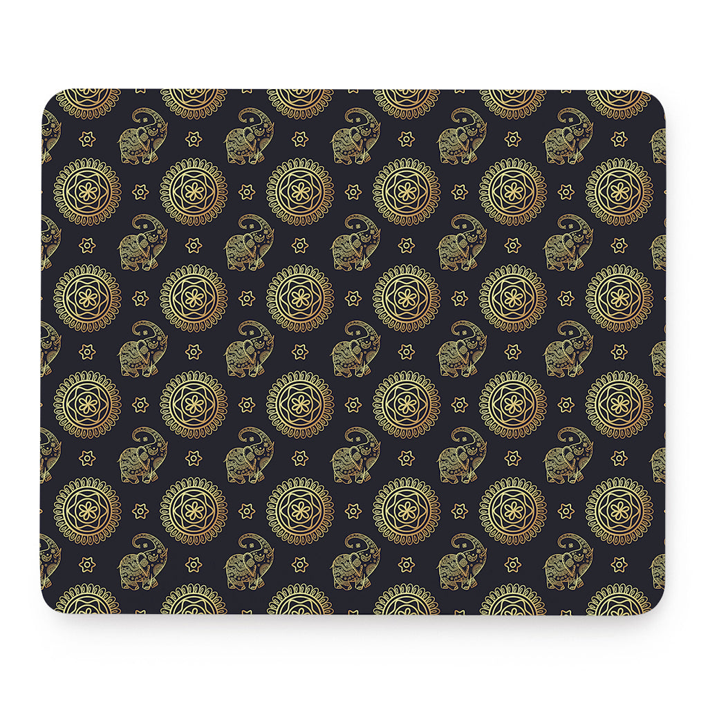 Blue And Gold Tribal Elephant Print Mouse Pad