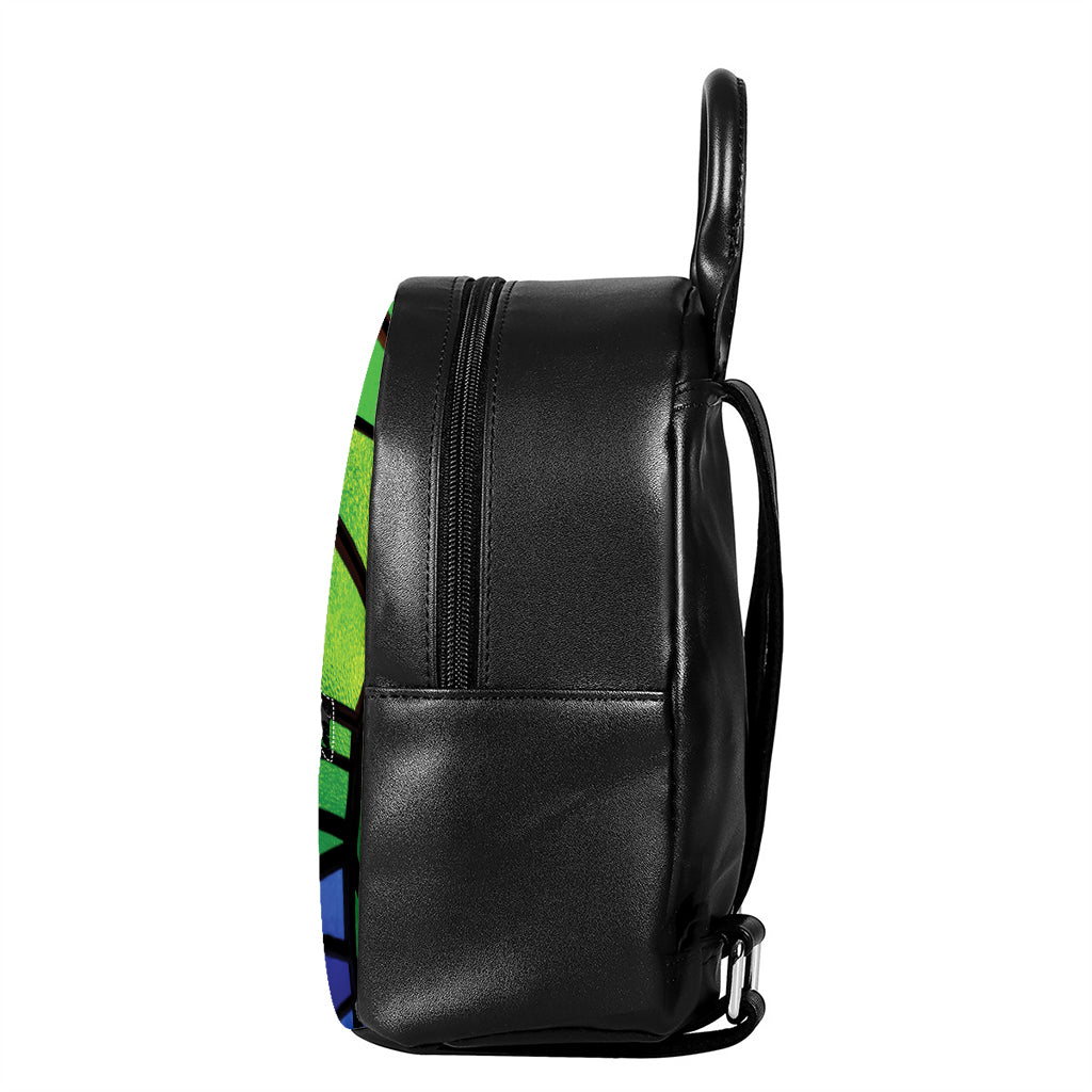 Blue And Green Stained Glass Print Leather Backpack