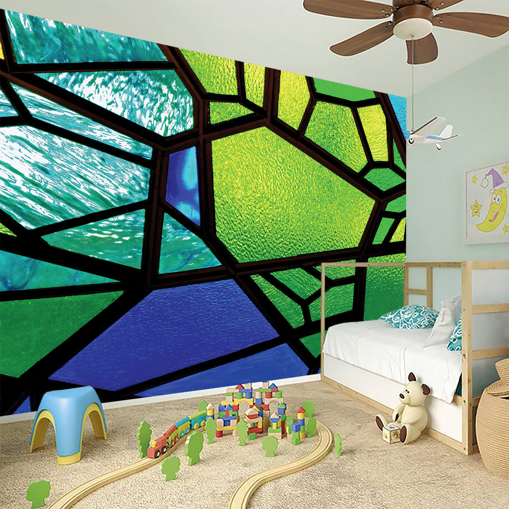 Blue And Green Stained Glass Print Wall Sticker