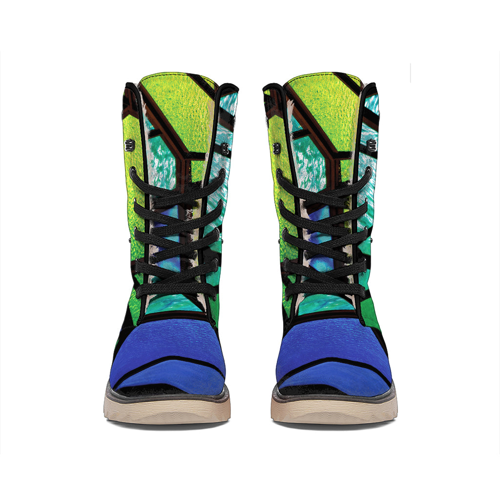 Blue And Green Stained Glass Print Winter Boots