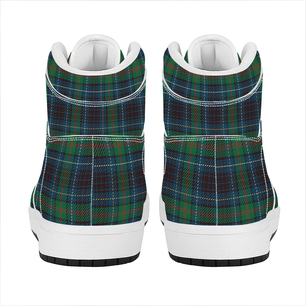 Blue And Green Tartan Pattern Print High Top Leather Sneakers