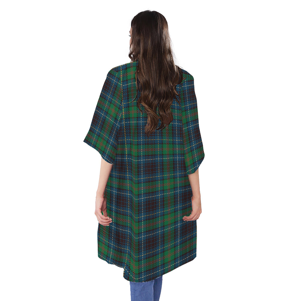Blue And Green Tartan Pattern Print Open Front Beach Cover Up