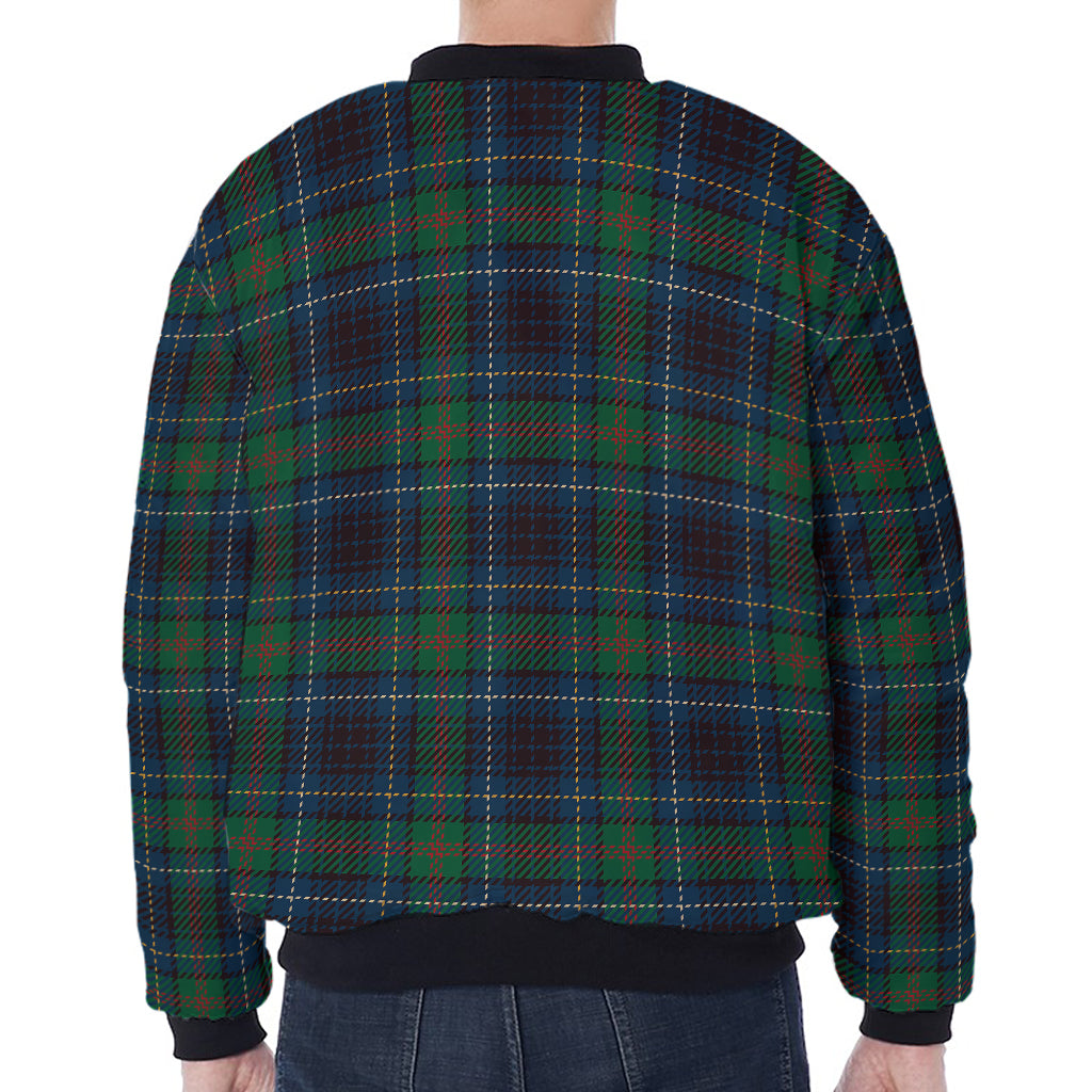 Blue And Green Tartan Pattern Print Zip Sleeve Bomber Jacket