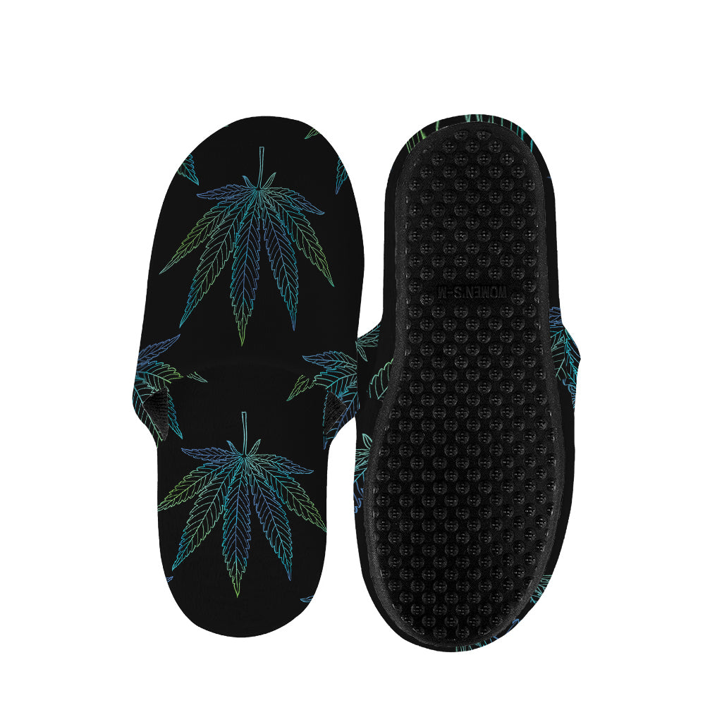 Blue And Green Weed Leaf Pattern Print Slippers