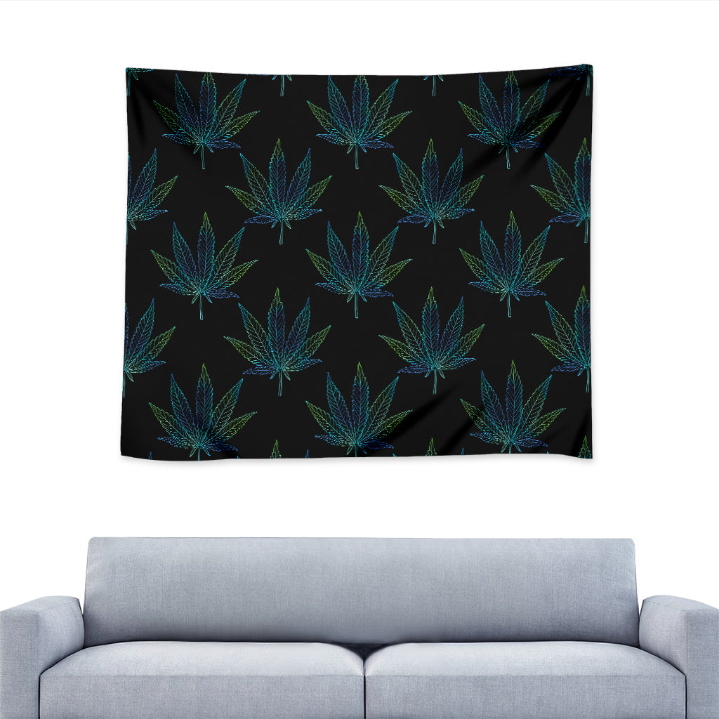 Blue And Green Weed Leaf Pattern Print Tapestry