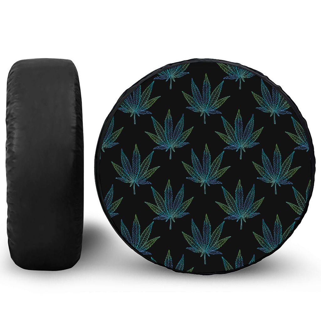 Blue And Green Weed Leaf Pattern Print Tire Cover