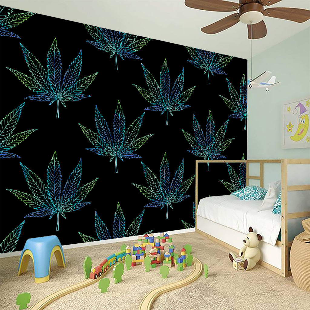 Blue And Green Weed Leaf Pattern Print Wall Sticker