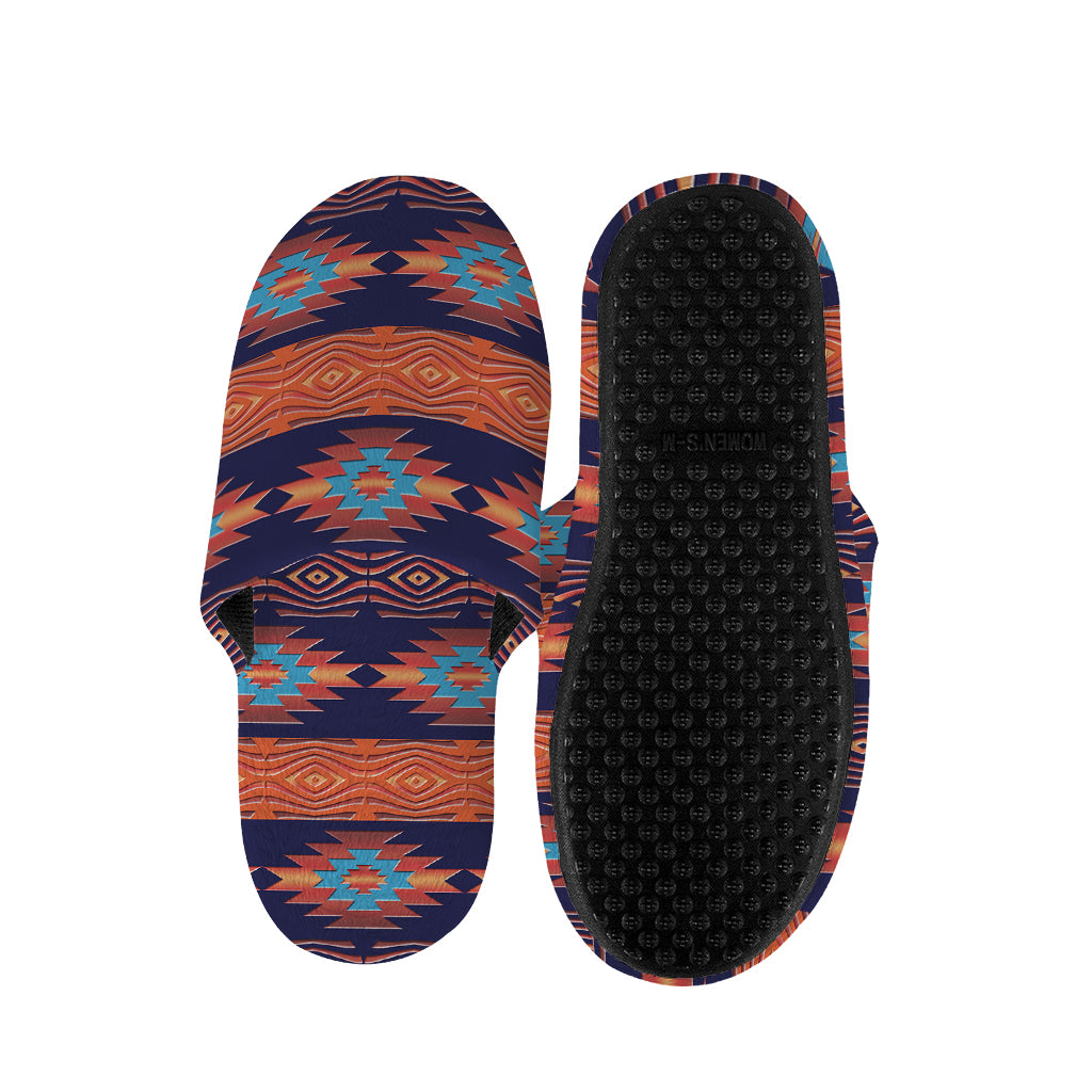 Blue And Orange Southwestern Print Slippers