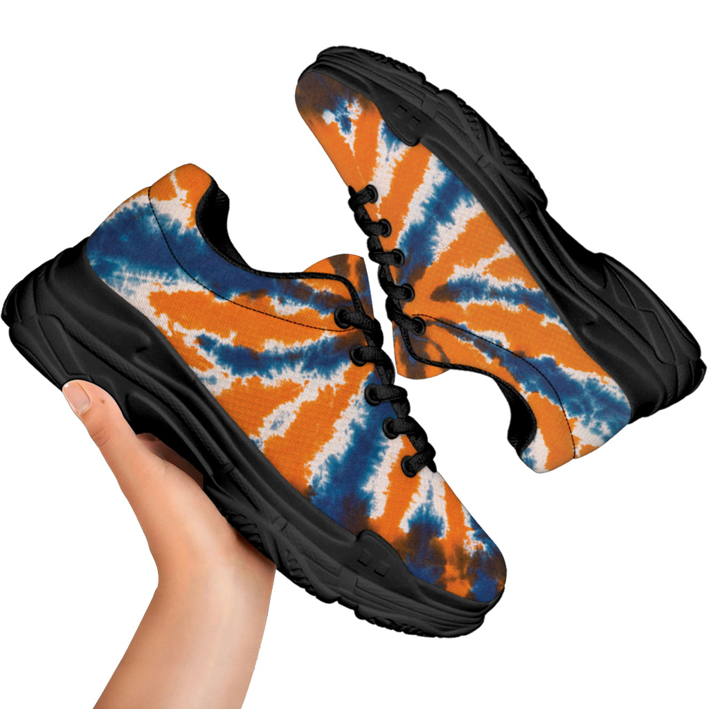 Blue And Orange Spider Tie Dye Print Black Chunky Shoes