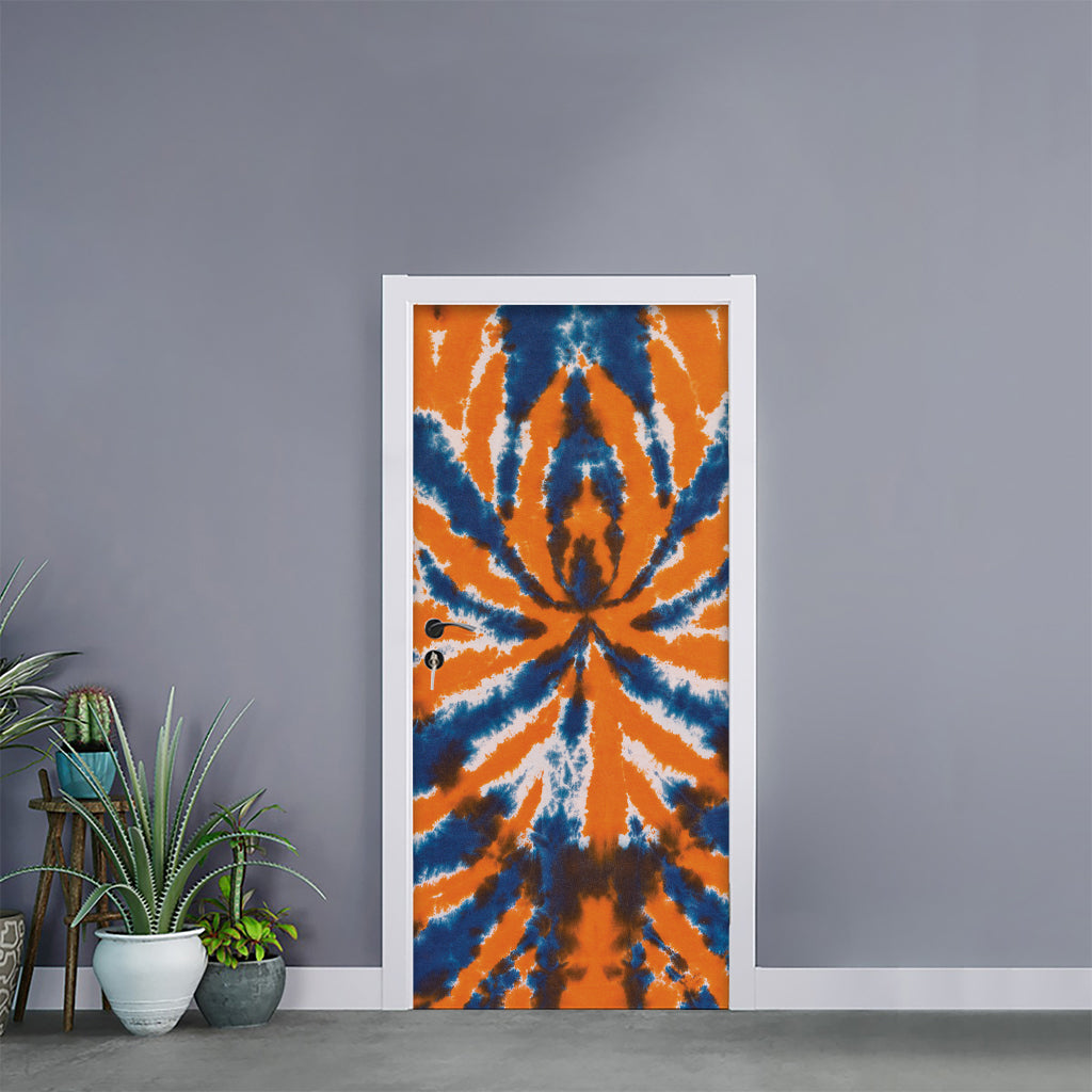 Blue And Orange Spider Tie Dye Print Door Sticker