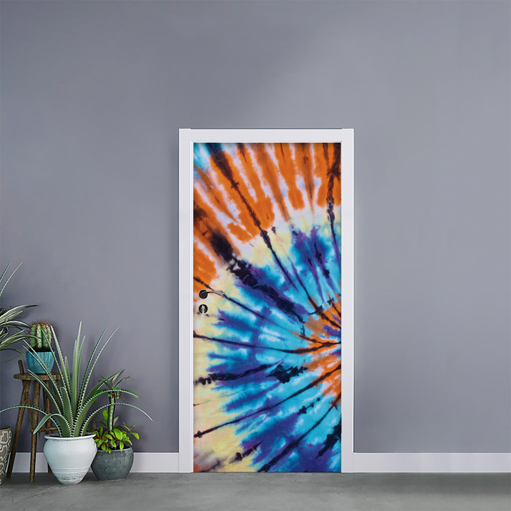 Blue And Orange Tie Dye Print Door Sticker