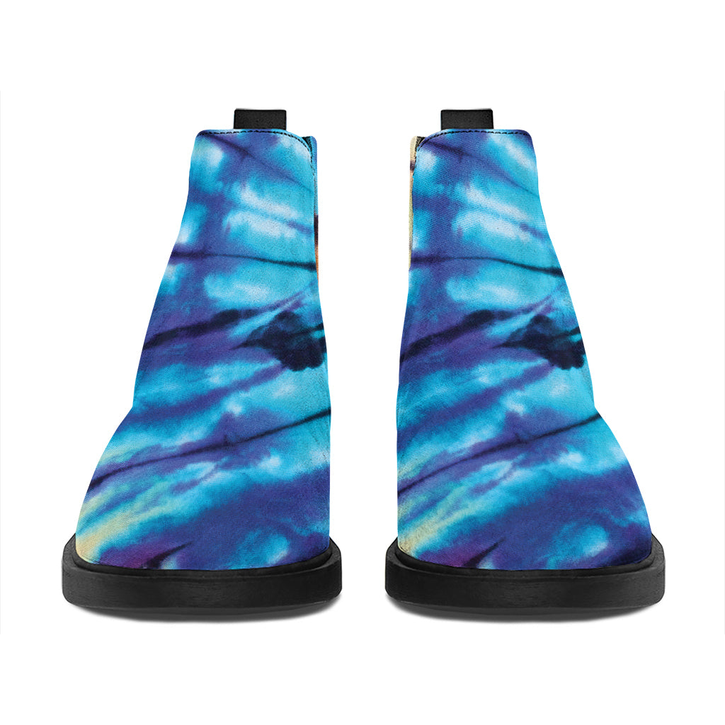 Blue And Orange Tie Dye Print Flat Ankle Boots