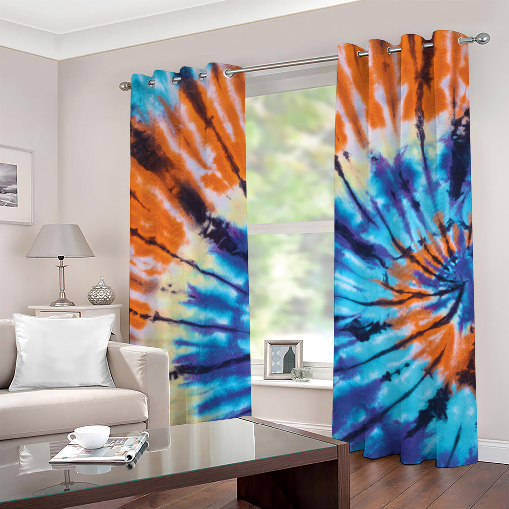 Blue And Orange Tie Dye Print Grommet Curtains