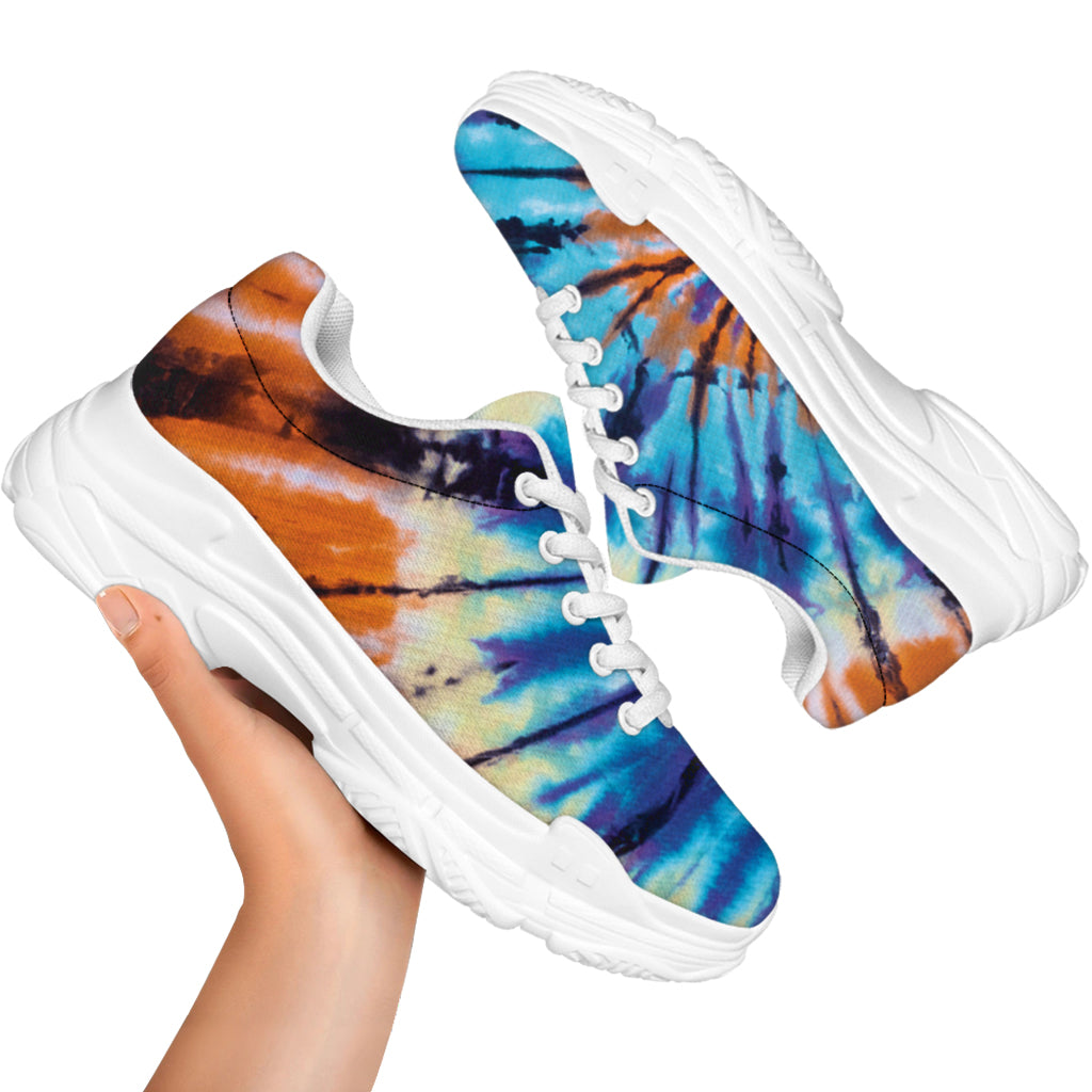 Blue And Orange Tie Dye Print White Chunky Shoes