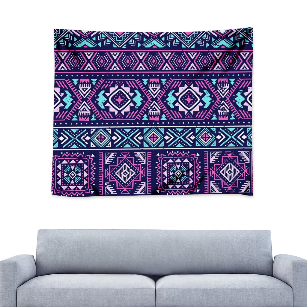 Blue And Pink Aztec Pattern Print Tapestry
