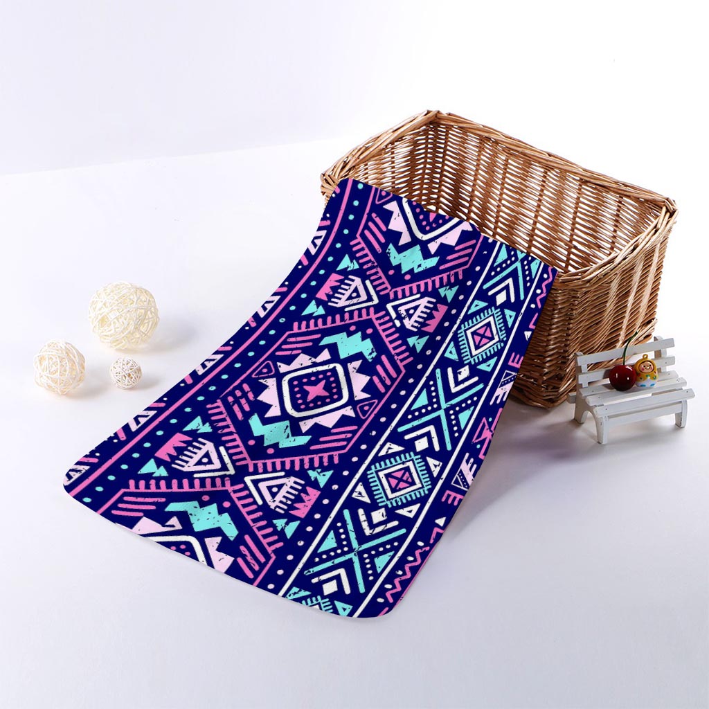 Blue And Pink Aztec Pattern Print Towel