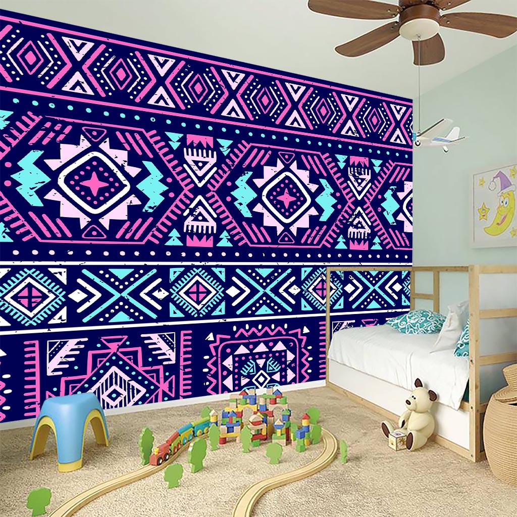 Blue And Pink Aztec Pattern Print Wall Sticker