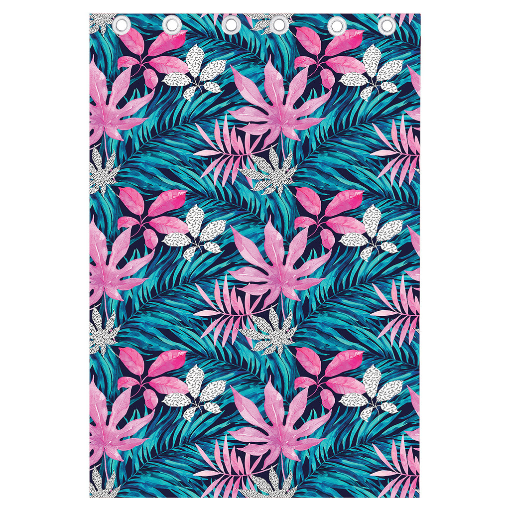 Blue And Pink Watercolor Hawaiian Print Curtain