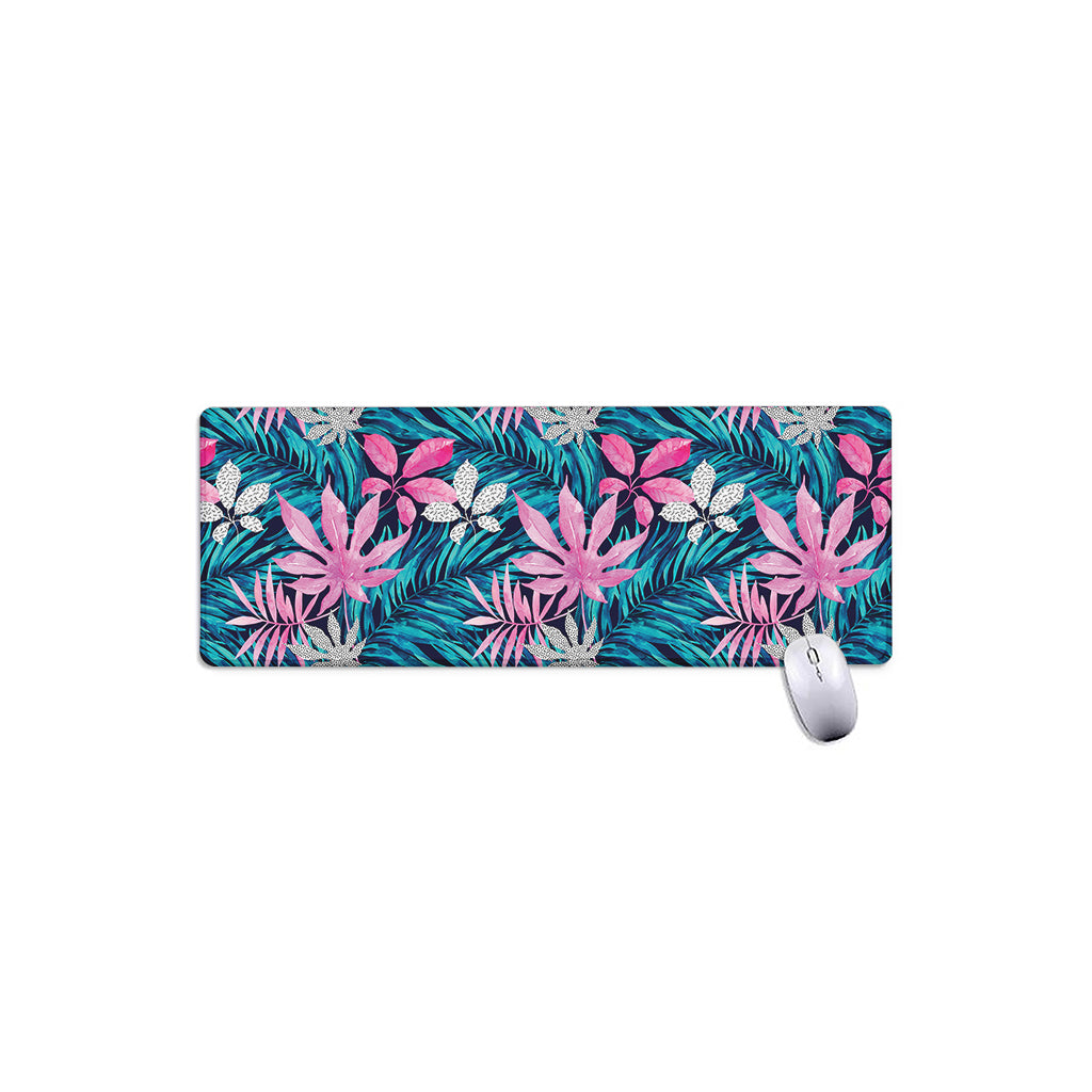 Blue And Pink Watercolor Hawaiian Print Extended Mouse Pad