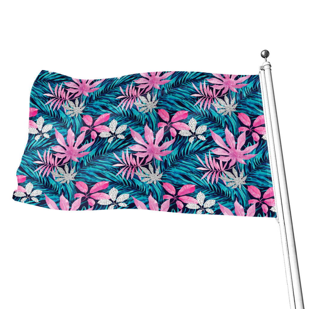 Blue And Pink Watercolor Hawaiian Print Flag
