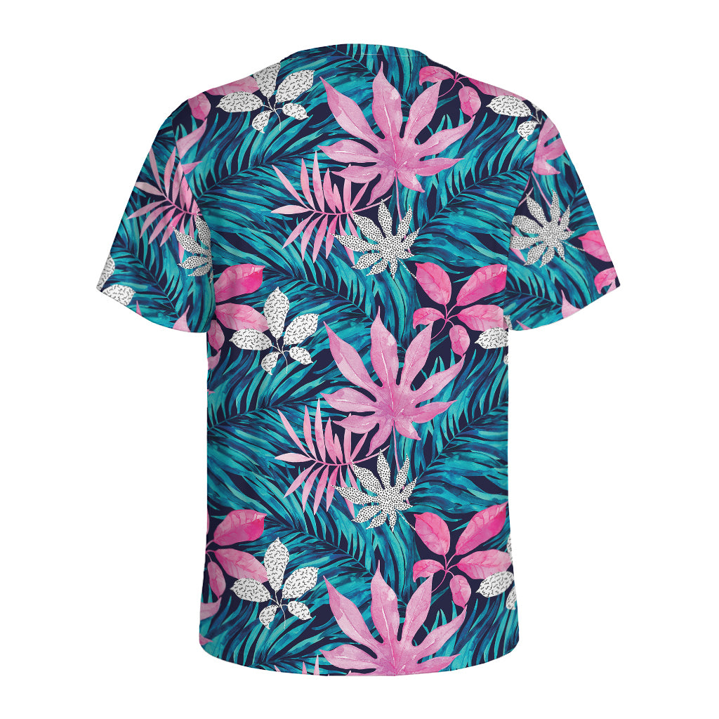 Blue And Pink Watercolor Hawaiian Print Men's Sports T-Shirt