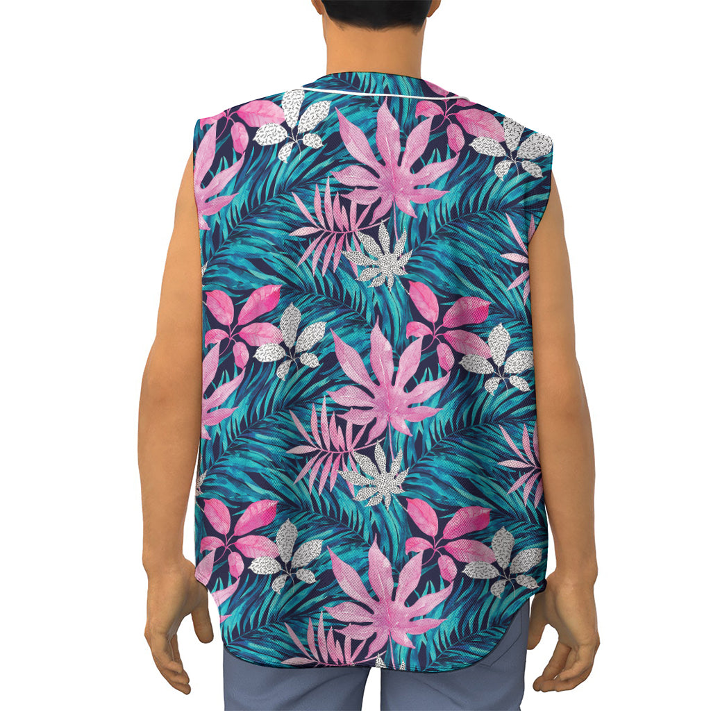 Blue And Pink Watercolor Hawaiian Print Sleeveless Baseball Jersey