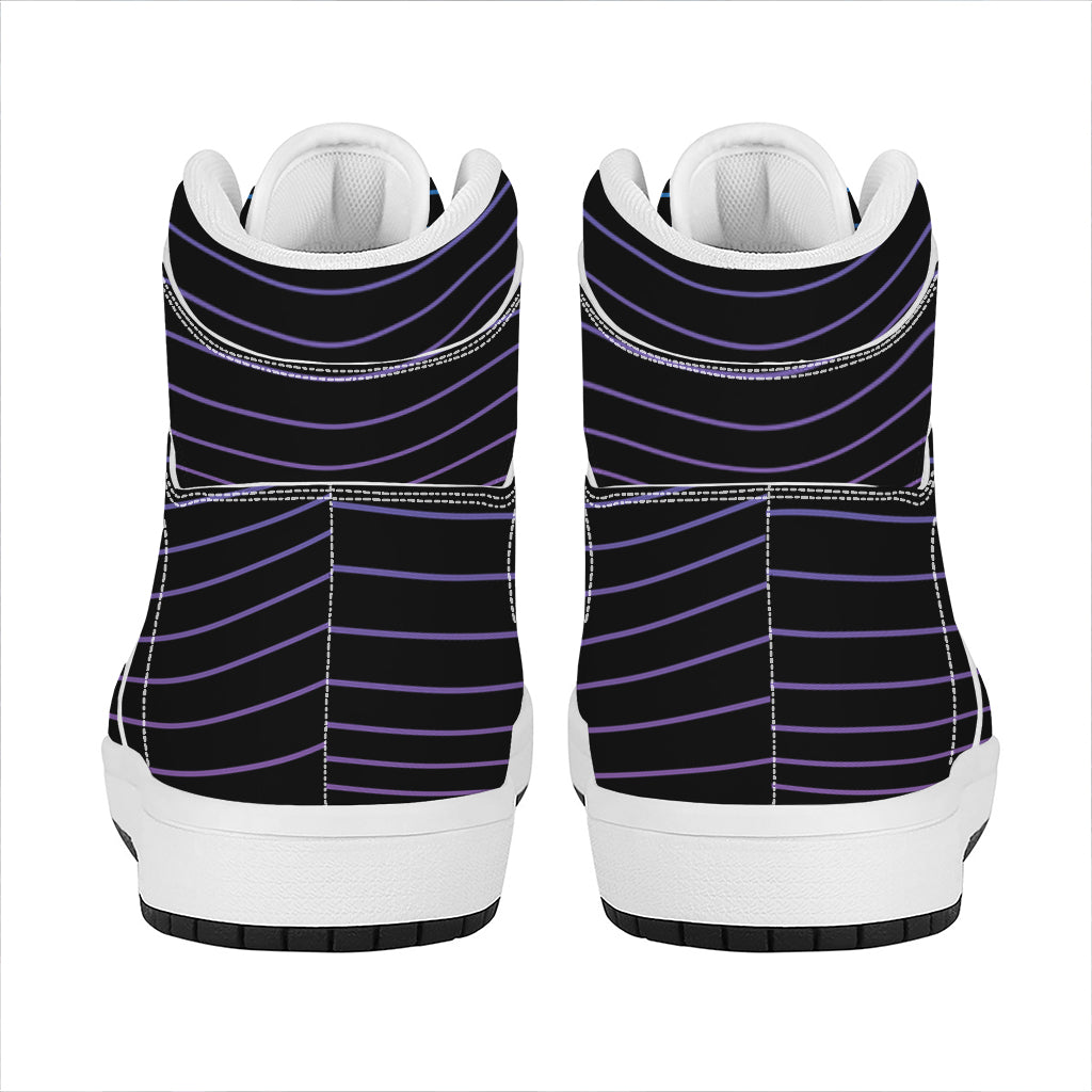 Blue And Purple EDM Wave Print High Top Leather Sneakers