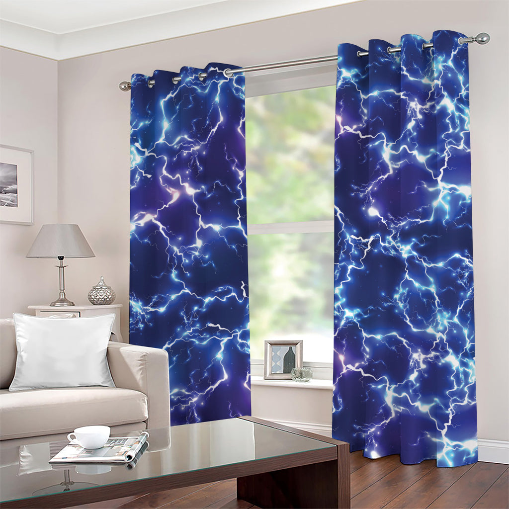 Blue And Purple Lightning Print Grommet Curtains