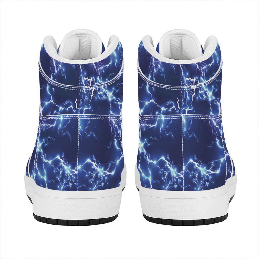 Blue And Purple Lightning Print High Top Leather Sneakers