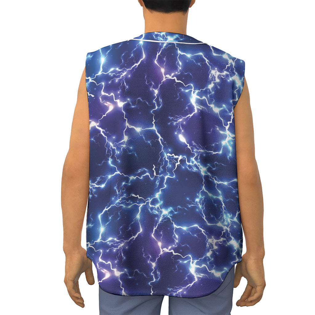 Blue And Purple Lightning Print Sleeveless Baseball Jersey