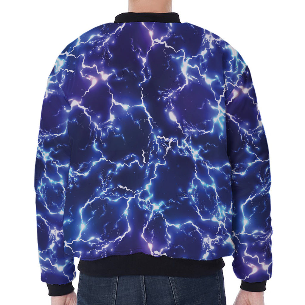 Blue And Purple Lightning Print Zip Sleeve Bomber Jacket