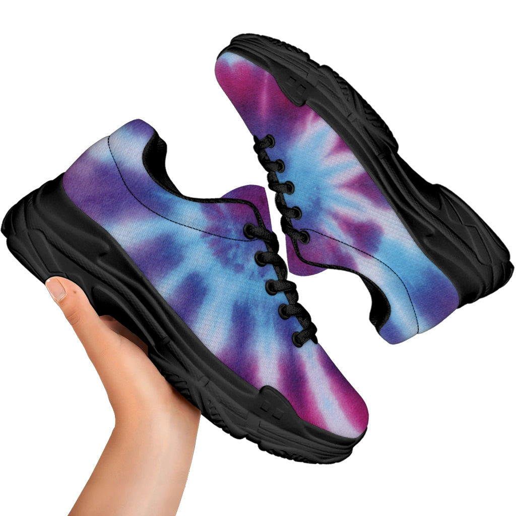 Blue And Purple Spiral Tie Dye Print Black Chunky Shoes