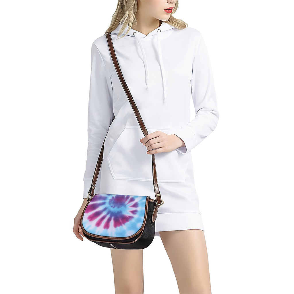 Blue And Purple Spiral Tie Dye Print Saddle Bag