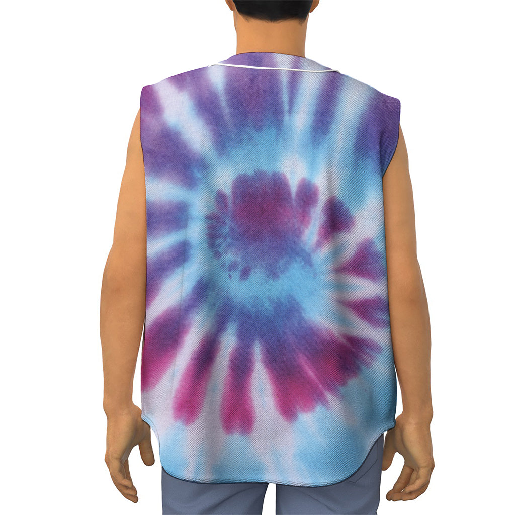 Blue And Purple Spiral Tie Dye Print Sleeveless Baseball Jersey