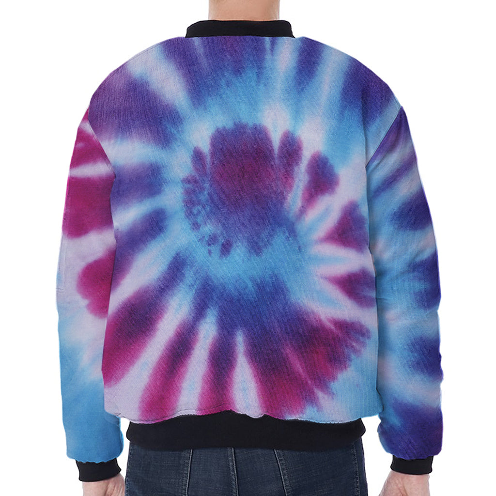 Blue And Purple Spiral Tie Dye Print Zip Sleeve Bomber Jacket